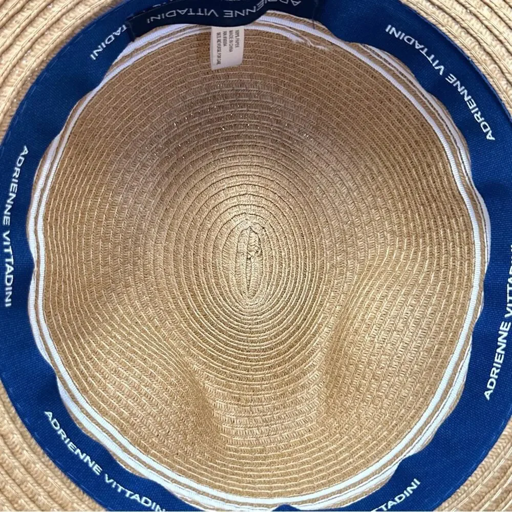 Adrienne Vittadini straw fedora hat in Toast w/ white‎ stripe band One Size NWT
